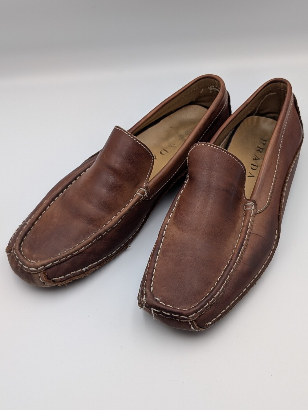 Prada Brown Leather Slip-On Driving Loafers 44EU